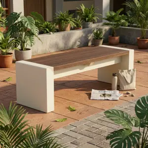 Bangku Taman Minimalis Kombinasi Kayu Solid dan Panel Putih [2]