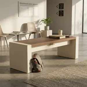 Bangku Taman Minimalis Kombinasi Kayu Solid dan Panel Putih [3]