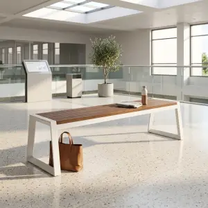 Bangku Taman Rangka Besi Dudukan Kayu Slat Gaya Minimalis [6]