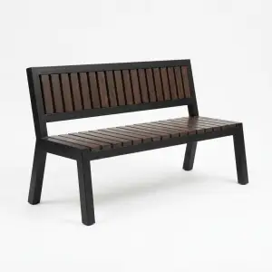 Bangku Taman Rangka Besi Finishing Powder Coat dengan Dudukan Slat Kayu