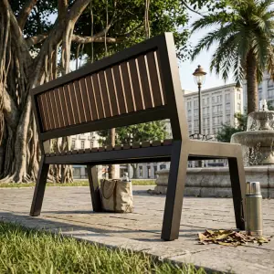 Bangku Taman Rangka Besi Finishing Powder Coat dengan Dudukan Slat Kayu [3]