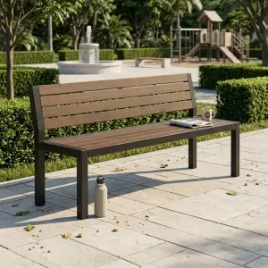 Bangku Taman Rangka Besi Slat Kayu [2]