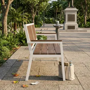 Bangku Taman Rangka Besi Slat Kayu dengan Sandaran [3]