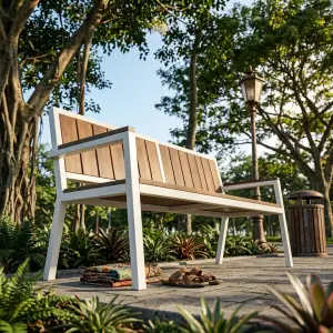 Bangku Taman Rangka Besi Slat Kayu dengan Sandaran [4]
