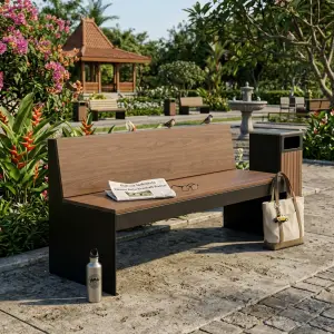Bangku Taman Sandaran Kombinasi Besi dan Kayu [2]