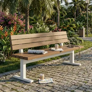 Bangku Taman Sandaran Slat Kayu Rangka Besi [5]