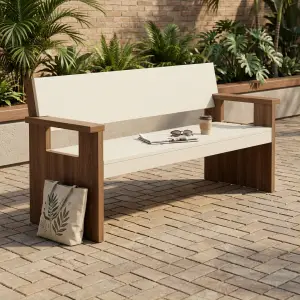 Bangku Taman Slat Kayu Dua Tone Panel Kaki Solid