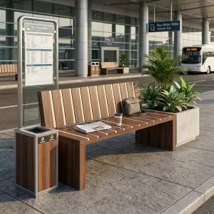 Bangku Taman Slat Kayu Sandaran Minimalis