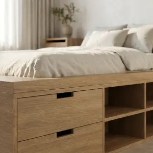 Bed Frame Kayu Storage Laci dan Rak Terbuka [5]
