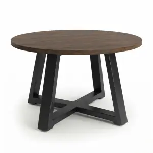 Coffee Table Bulat Top Kayu Kaki Besi A-Frame