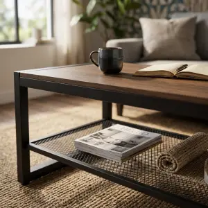 Coffee Table Industrial Rangka Besi Rak Mesh Shelving [3]