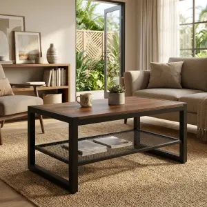 Coffee Table Industrial Rangka Besi Rak Mesh Shelving [4]