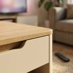 Coffee Table Kayu dengan Laci dan Rak Terbuka [3]