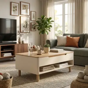 Coffee Table Kayu dengan Laci dan Rak Terbuka [4]