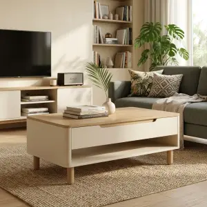 Coffee Table Kayu dengan Laci dan Rak Terbuka [5]