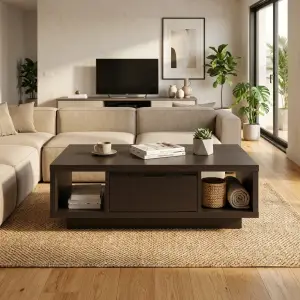 Coffee Table Kayu dengan Laci dan Rak Terbuka [2]