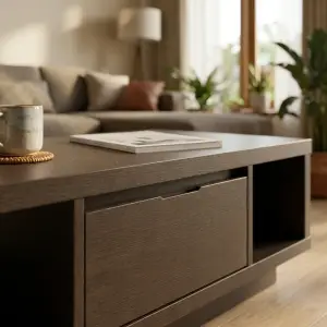 Coffee Table Kayu dengan Laci dan Rak Terbuka [3]