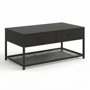 Coffee Table Kayu Laci Ganda Rangka Besi Industrial