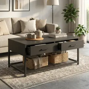 Coffee Table Kayu Laci Ganda Rangka Besi Industrial [6]
