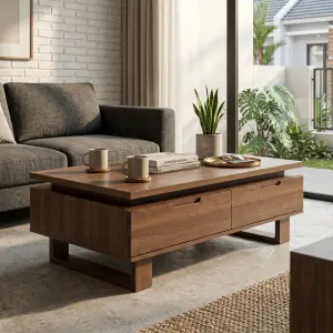 Coffee Table Kayu Laci Minimalis Gaya Mid-Century [5]