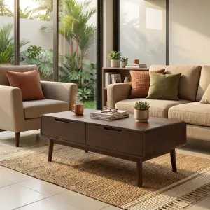 Coffee Table Kayu Skandinavia dengan Laci Tersembunyi [3]