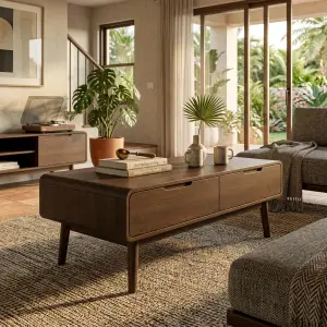 Coffee Table Kayu Skandinavia dengan Laci Tersembunyi [4]