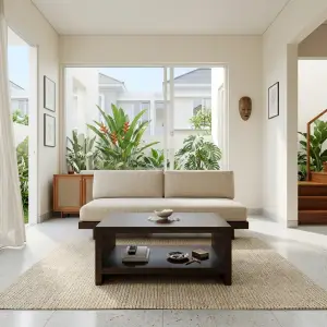 Coffee Table Kayu Solid Rak Bawah Open Shelf