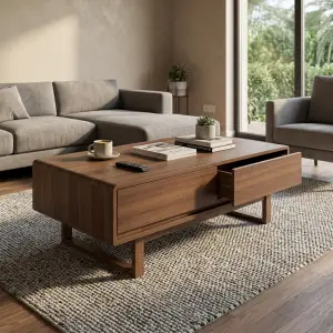 Coffee Table Kayu Walnut dengan Laci Tersembunyi [4]