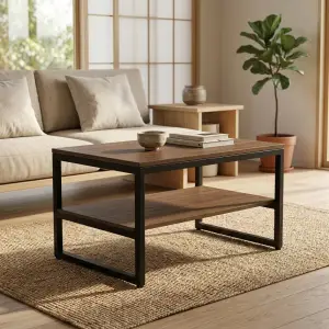 Coffee Table Rangka Besi dengan Rak Bawah [2]