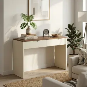 Console Table 2 Laci Top Walnut Finishing Doff Putih [2]