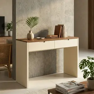Console Table 2 Laci Top Walnut Finishing Doff Putih [4]