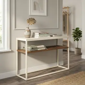 Console Table Besi Finishing Powder Coat dengan Rak Kayu