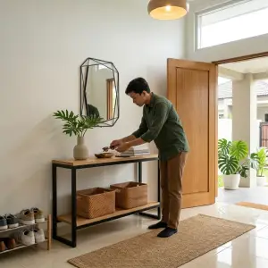 Console Table Besi Kayu 2 Tingkat dengan Rak Bawah [5]