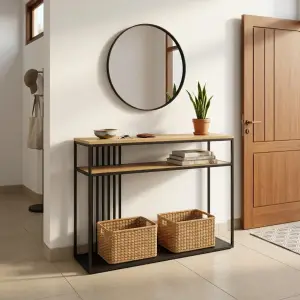 Console Table Besi Kayu 3 Shelf Industrial Minimalis