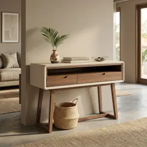 Console Table Kayu 2 Laci Gaya Mid-Century Modern [2]