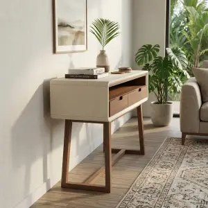 Console Table Kayu 2 Laci Gaya Mid-Century Modern [3]