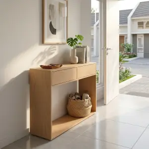 Console Table Kayu 2 Laci Rak Bawah Scandinavian [5]