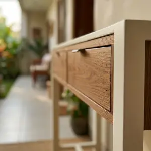 Console Table Kayu 2 Laci Rangka Putih [5]