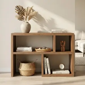 Console Table Kayu dengan Rak Terbuka Asimetris [2]