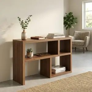 Console Table Kayu dengan Rak Terbuka Asimetris [6]