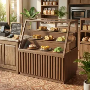 Etalase Display Pastry Kayu Bertingkat dengan Kaca [2]