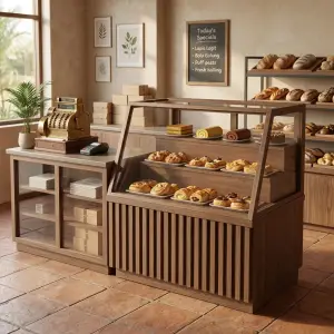 Etalase Display Pastry Kayu Bertingkat dengan Kaca [5]
