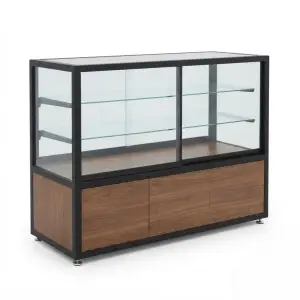Etalase Display Pastry Rangka Besi Finishing Walnut