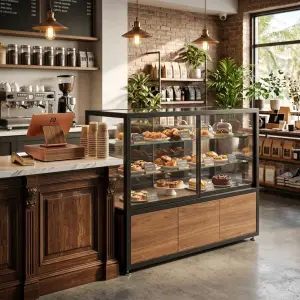 Etalase Display Pastry Rangka Besi Finishing Walnut [5]