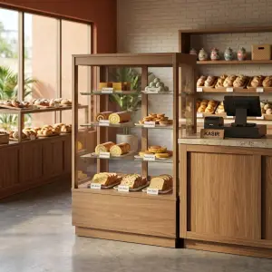 Etalase Display Pastry Rangka Kayu Rak Kaca [3]