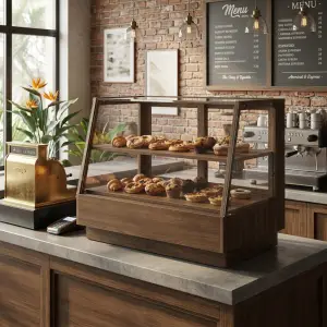 Etalase Kayu 2 Susun Kaca Miring untuk Bakery dan Cafe [3]