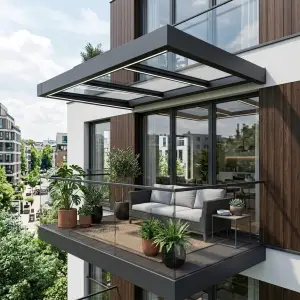 Kanopi Balkon Atap Kaca Rangka Aluminium Modern