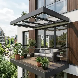 Kanopi Balkon Atap Kaca Rangka Aluminium Modern [3]