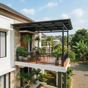 Kanopi Balkon Baja Hollow Atap Gelombang Gaya Tropis Modern [2]