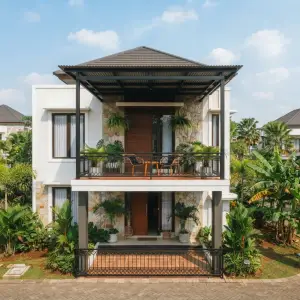 Kanopi Balkon Baja Hollow Atap Gelombang Gaya Tropis Modern [3]